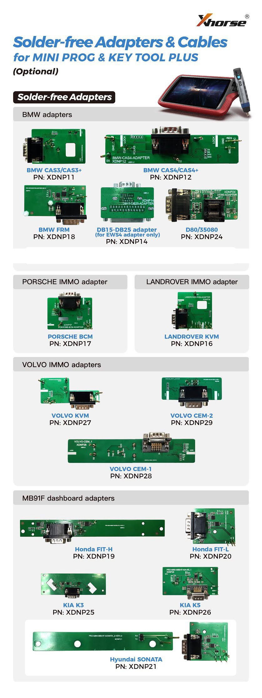 Xhorse Solder-Free Adapter und Kabel Full Set XDNPP0CH 16pcs 