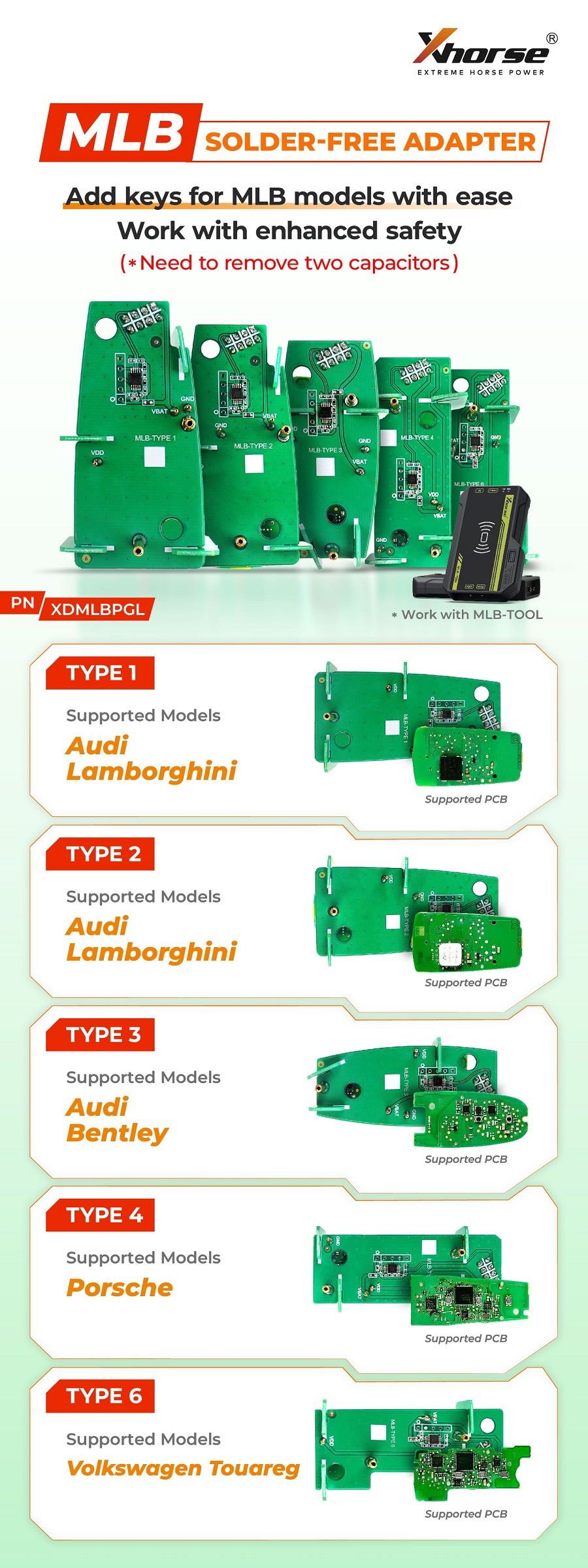 XHORSE MLB Werkzeug Lötfrei Adapter Kit XDMLBPGL