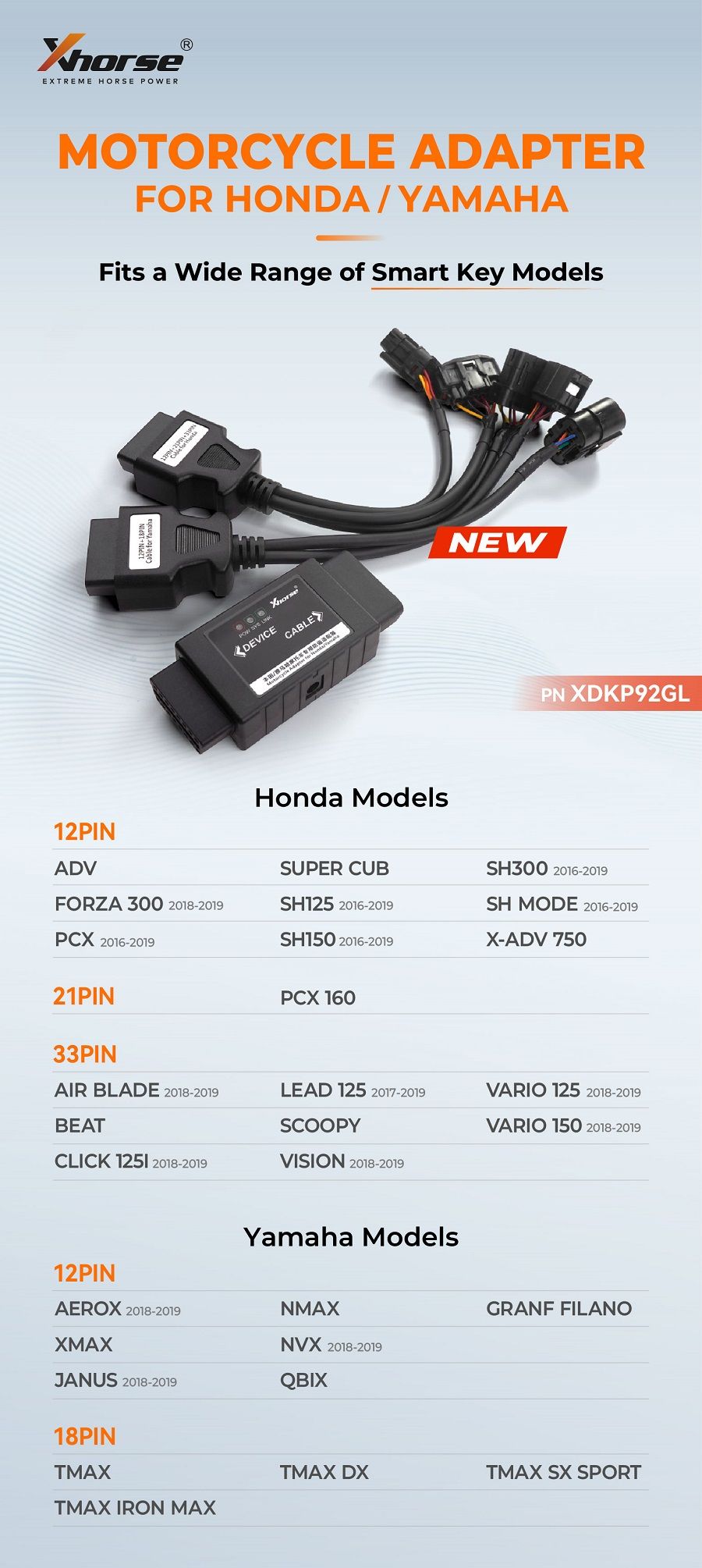XHORSE XDKP92GL Motorradadapter für HONDA/YAMAHA