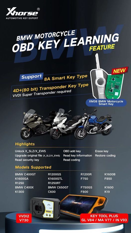 Xhorse BMW Motorrad OBD Key Learning Lizenz für VVDI2 und Key Tool Plus