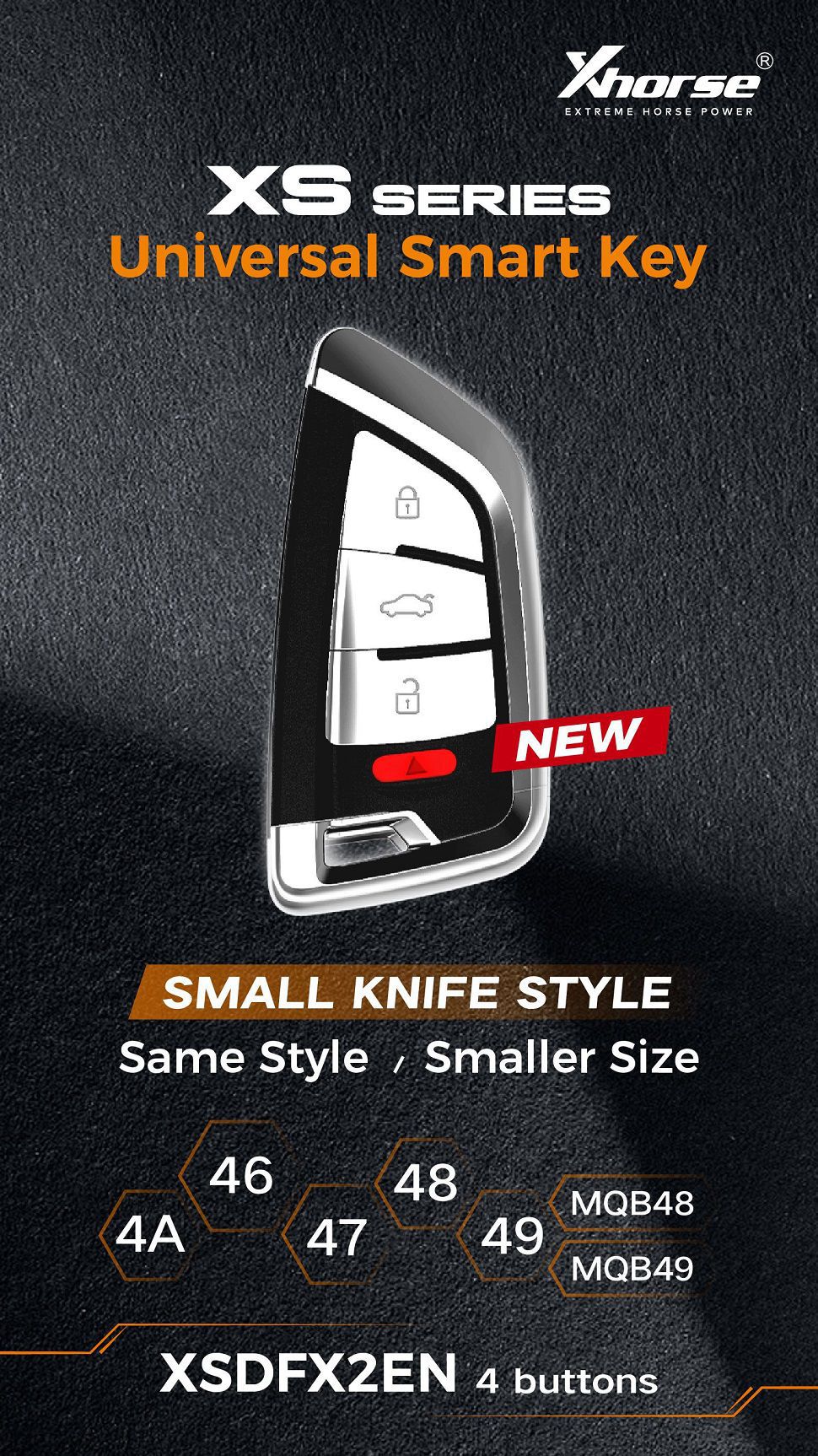 XHORSE XSDFX2EN Small Knife Style 4 Tasten XS Serie Universal Smart Key 5pcs/lot