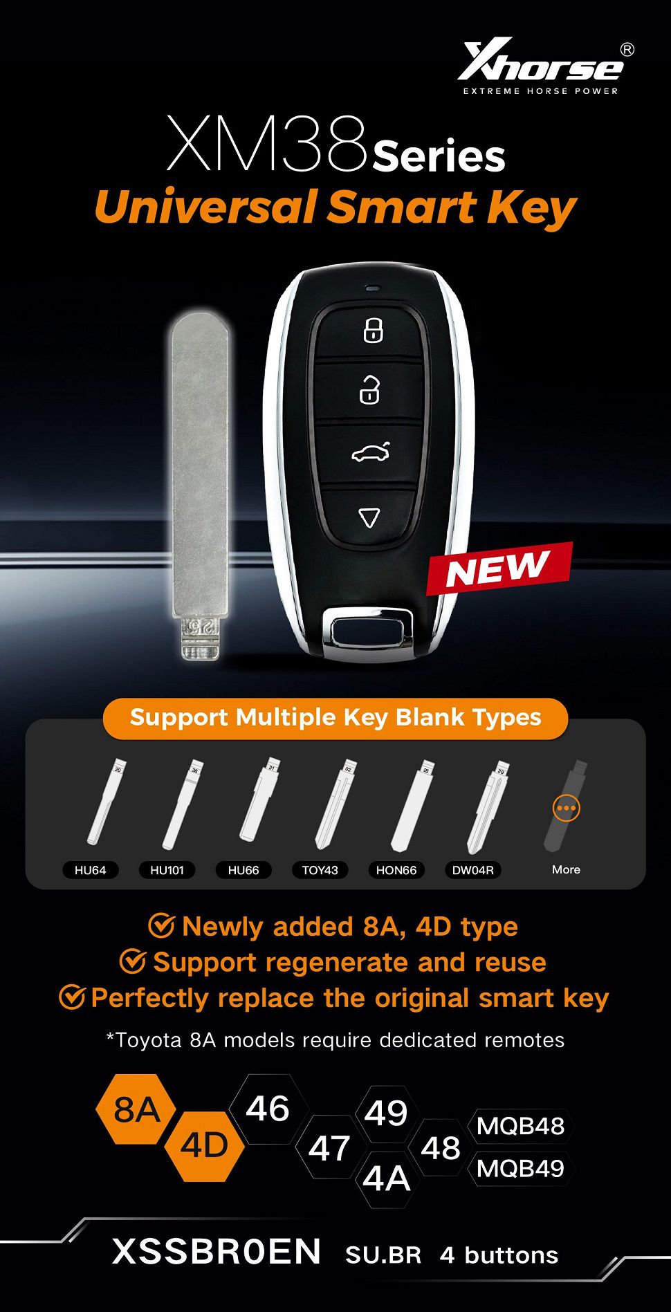 XHORSE XXSSBR0EN SU.BR Style 4 Tasten XM38 Serie Universal Smart Key 5pcs/lot