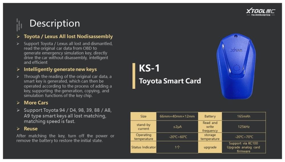 XTOOL KS-1 Schlüsselprogrammierer für Toyota