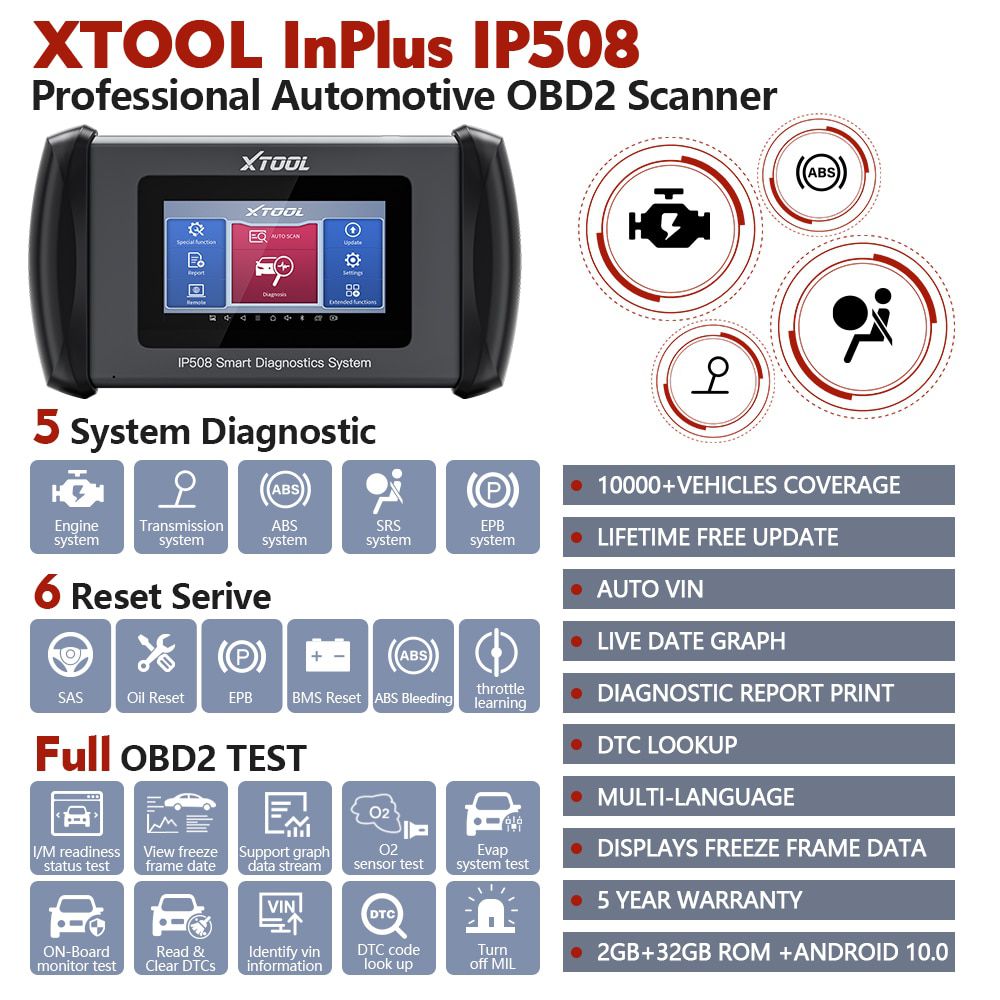 XTOOL InPlus IP508 OBD2 5 System Diagnostic Tool