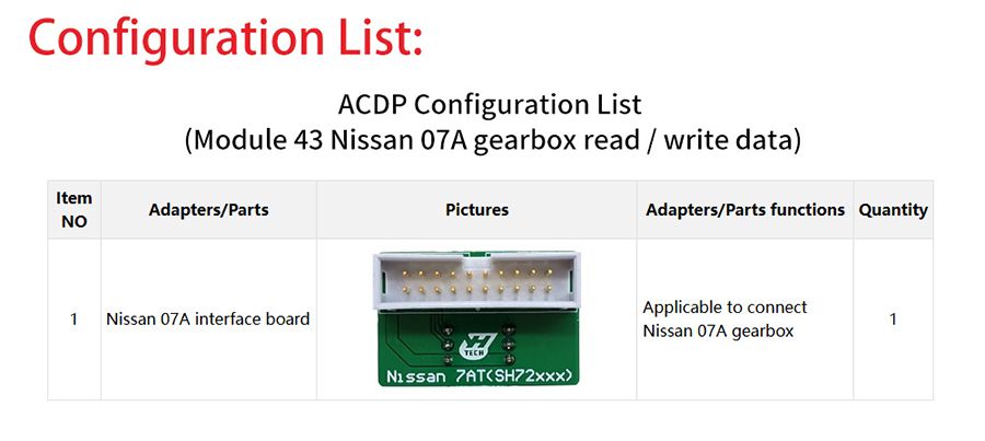 YANHUA ACDP Modul 43: Nissan 07A Getriebe Daten lesen/schreiben