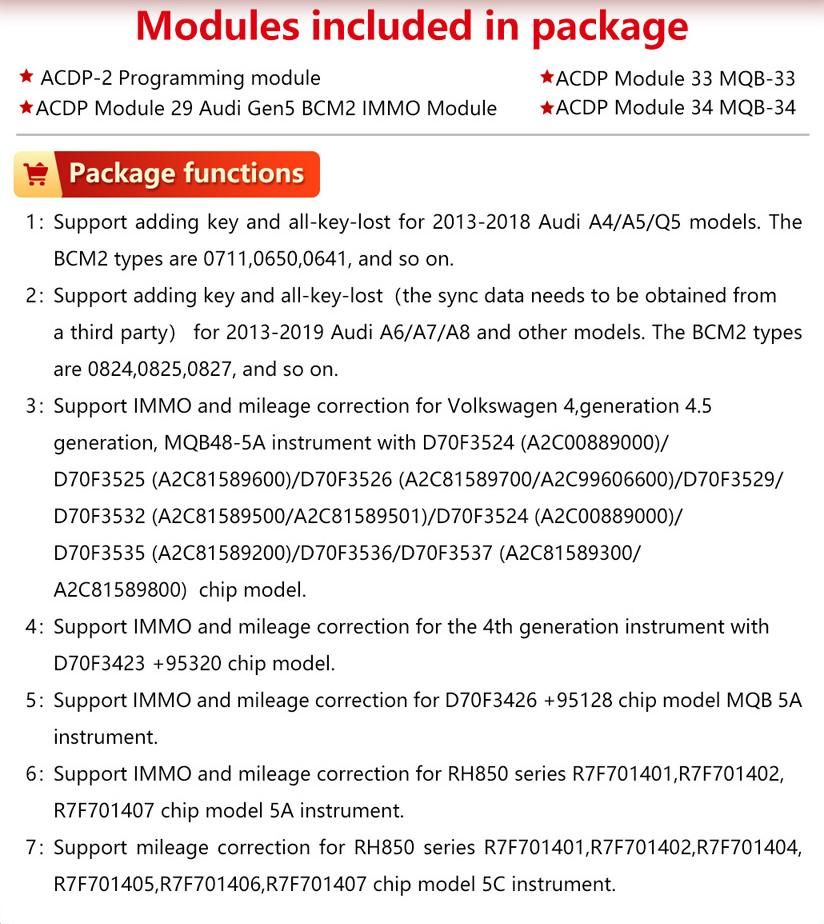 Yanhua ACDP-2 VW/Audi BCM2/MQB Paket mit Modul 29/33/34