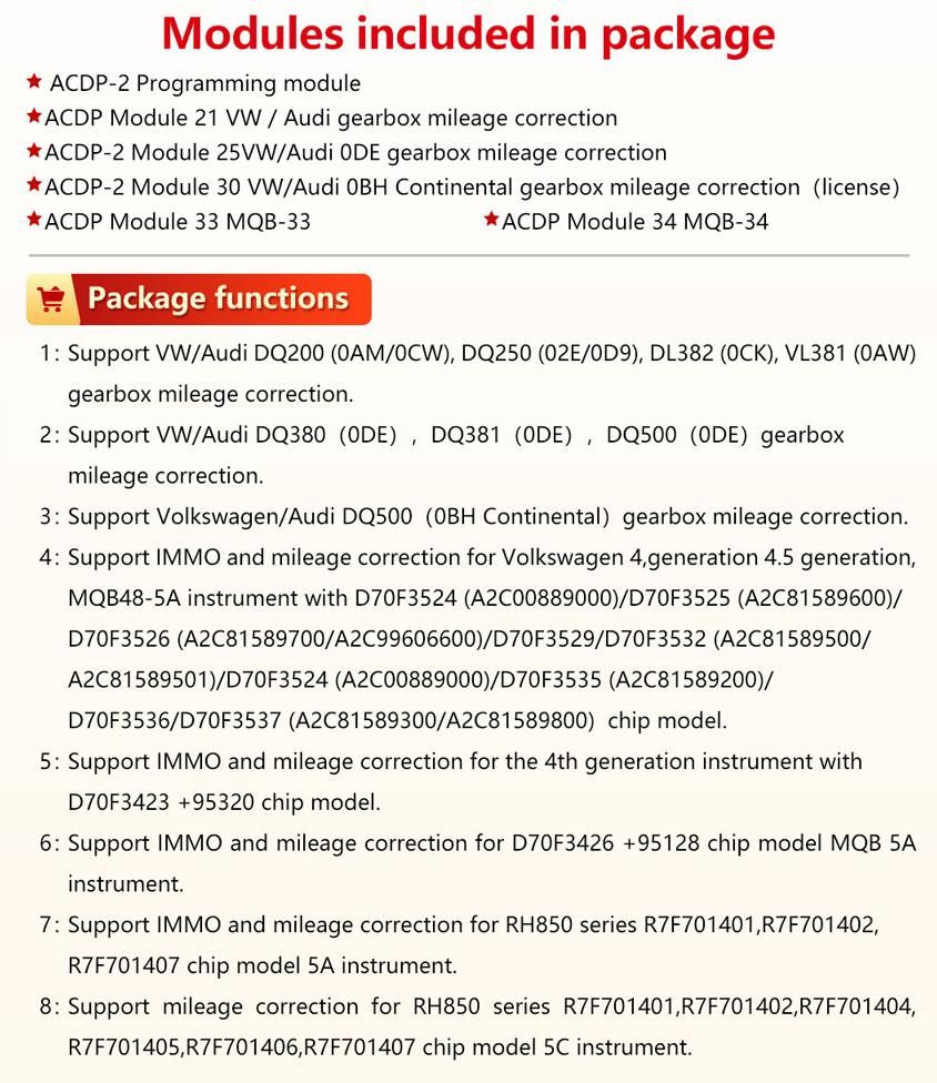 Yanhua ACDP-2 VW/Audi TCU/ODO Km-Paket mit Modul 21/25/30/33/34 für VW/Audi Getriebe und Cluster Km-Paket