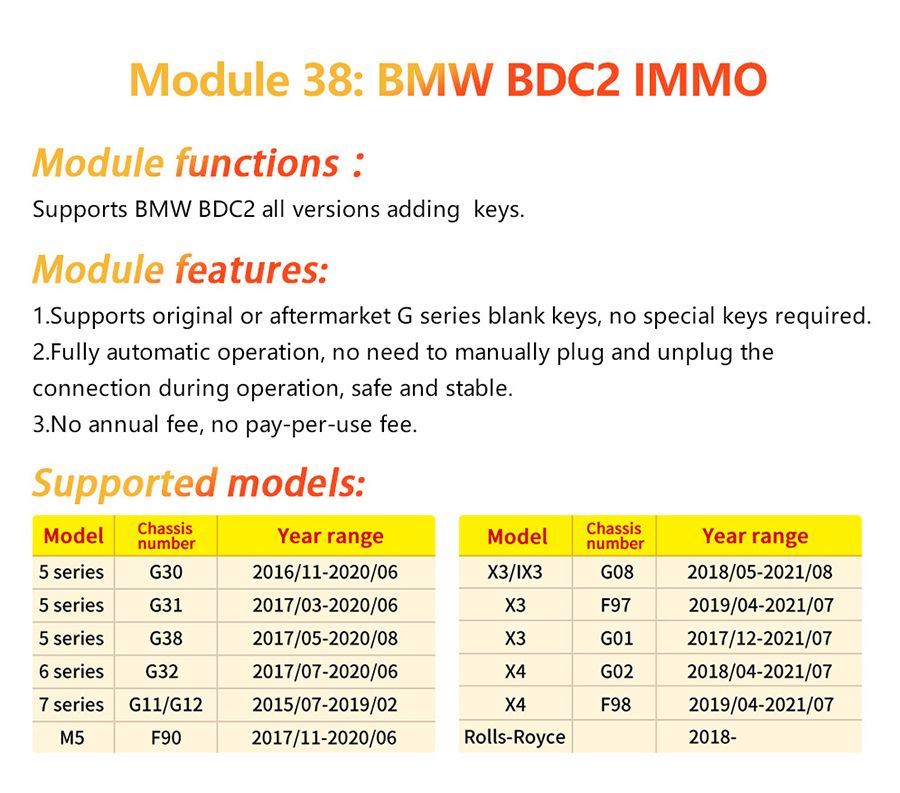 Yanhua Mini ACDP-2 Modul 38 für BMW G Serie BDC2 Immobilizer Matching und Key Adding