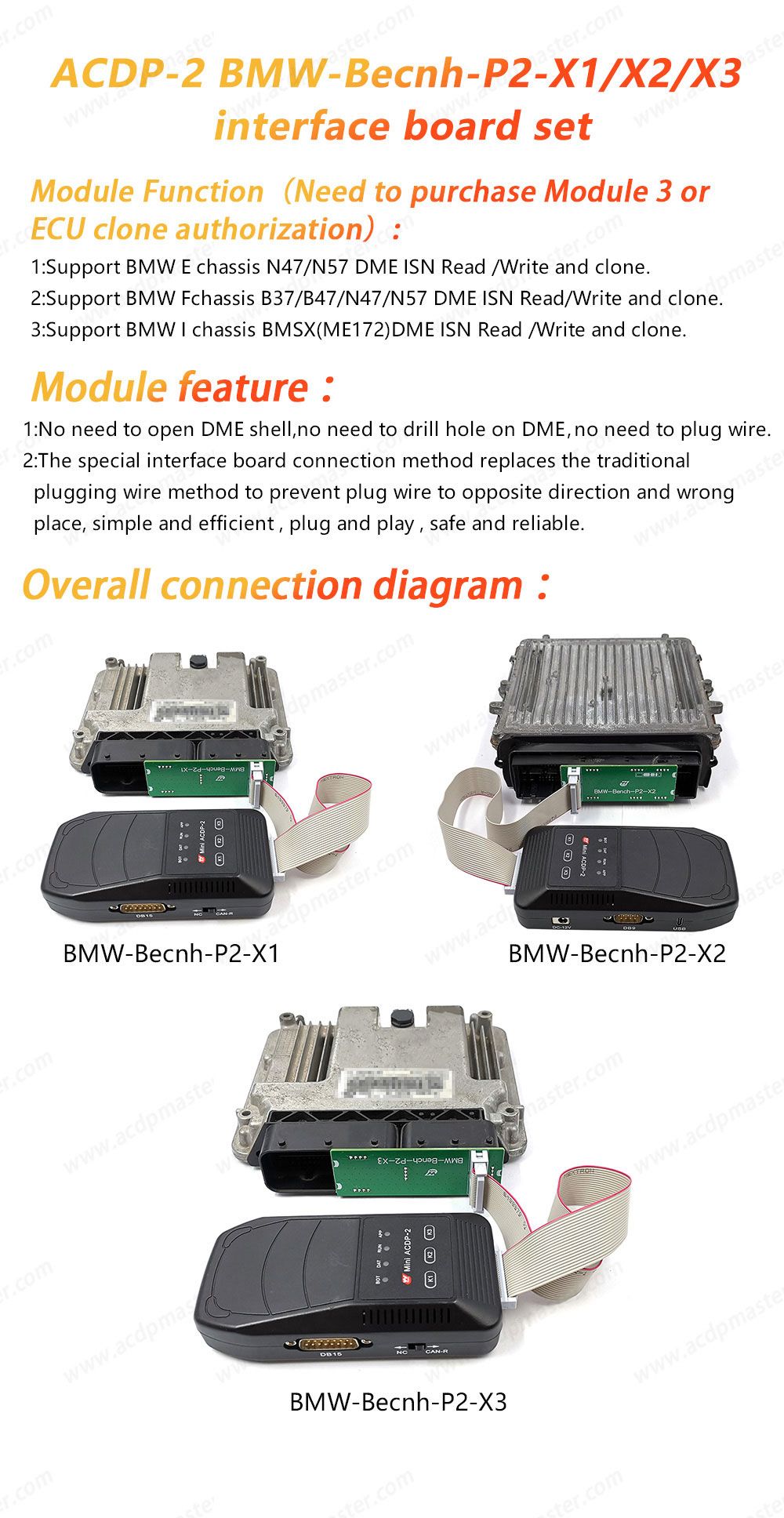 Yanhua Bench Mode BMW-DME-Adapter x1/x2/x3 Interface Board Set work with ACDP-2