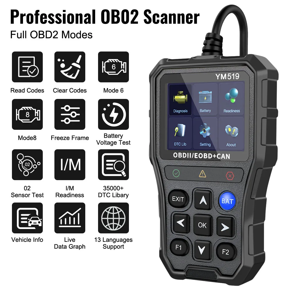 YM519 OBD2 Diagnosegerät mit Batterietester 