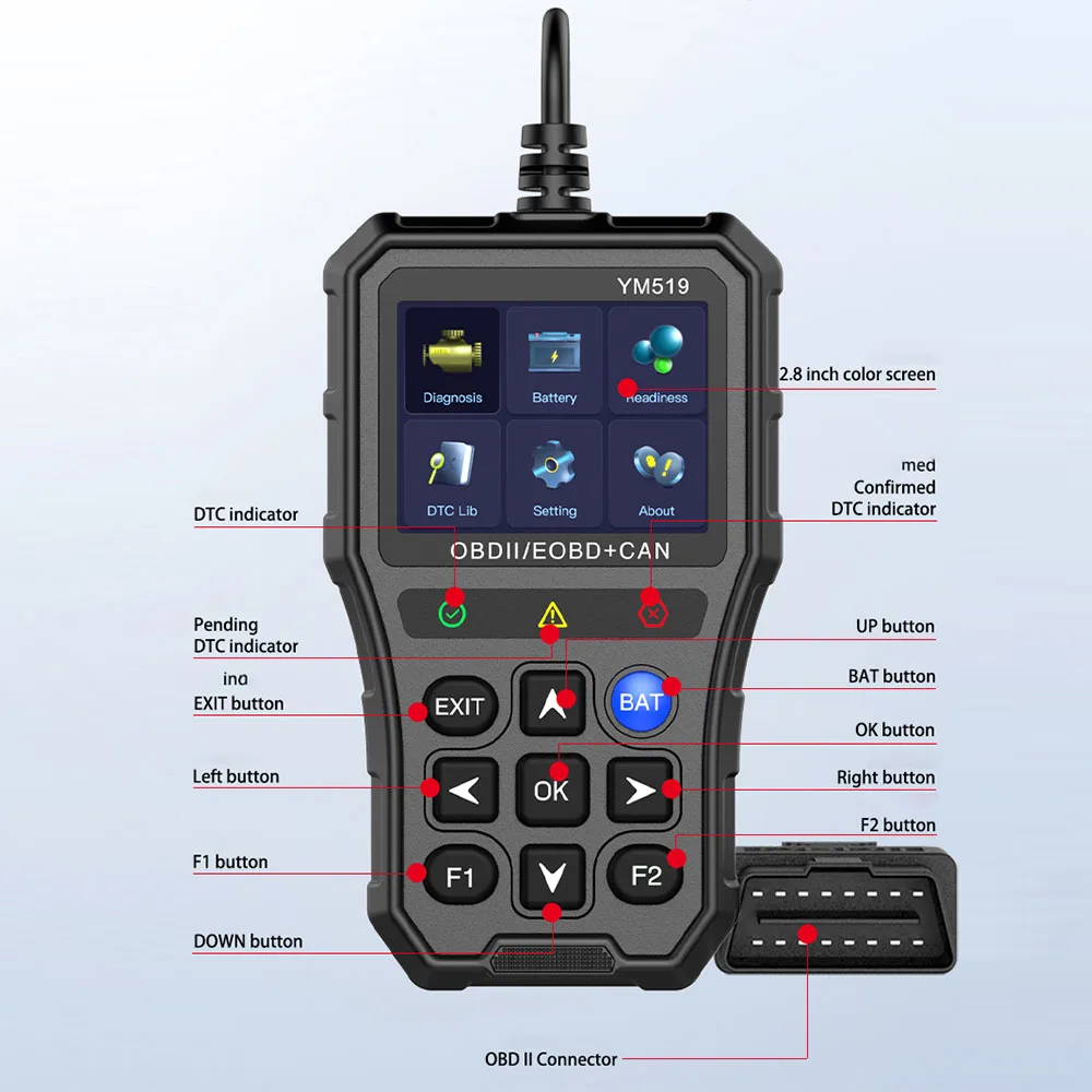 YM519 OBD2 Diagnosegerät mit Batterietester 