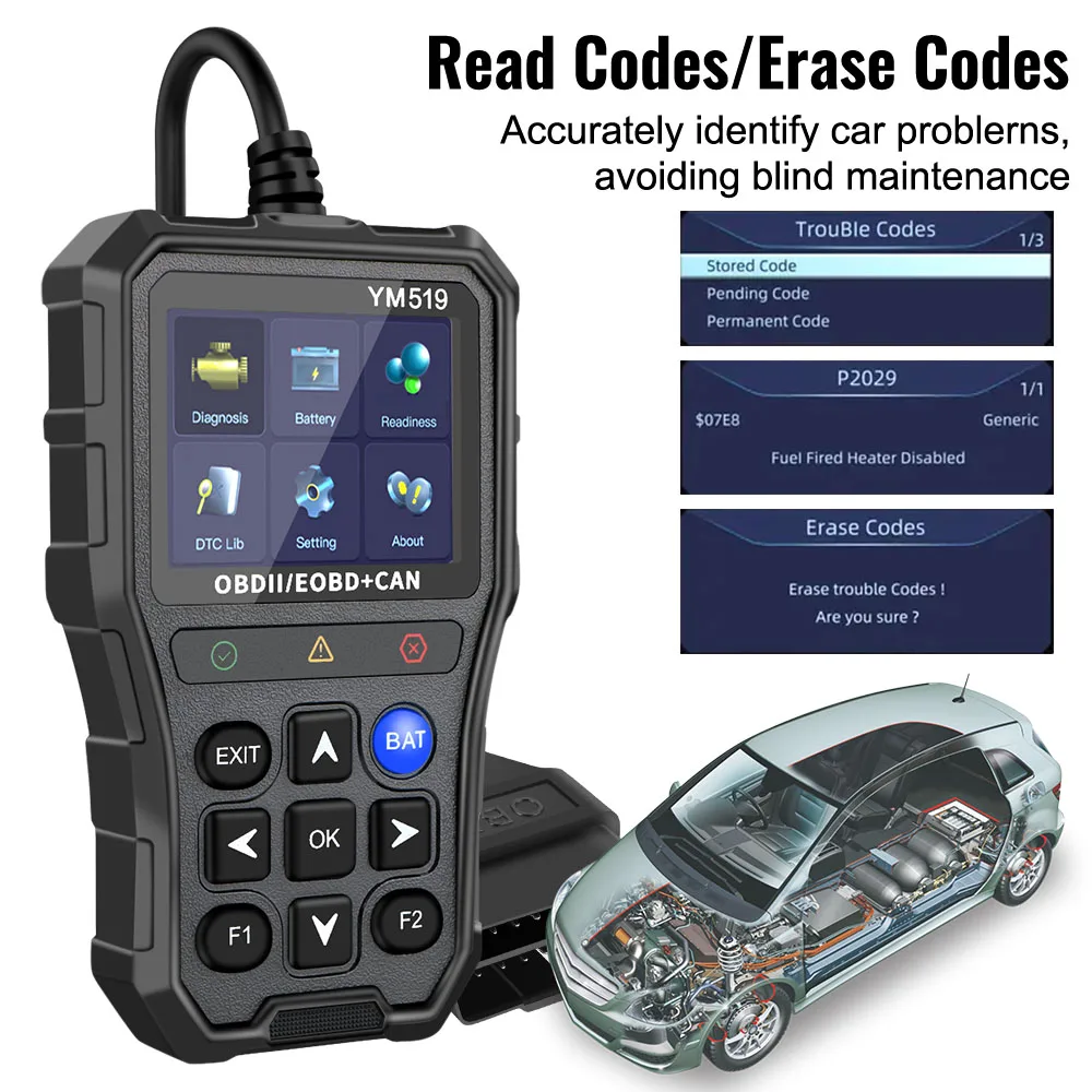 YM519 OBD2 Diagnosegerät mit Batterietester 