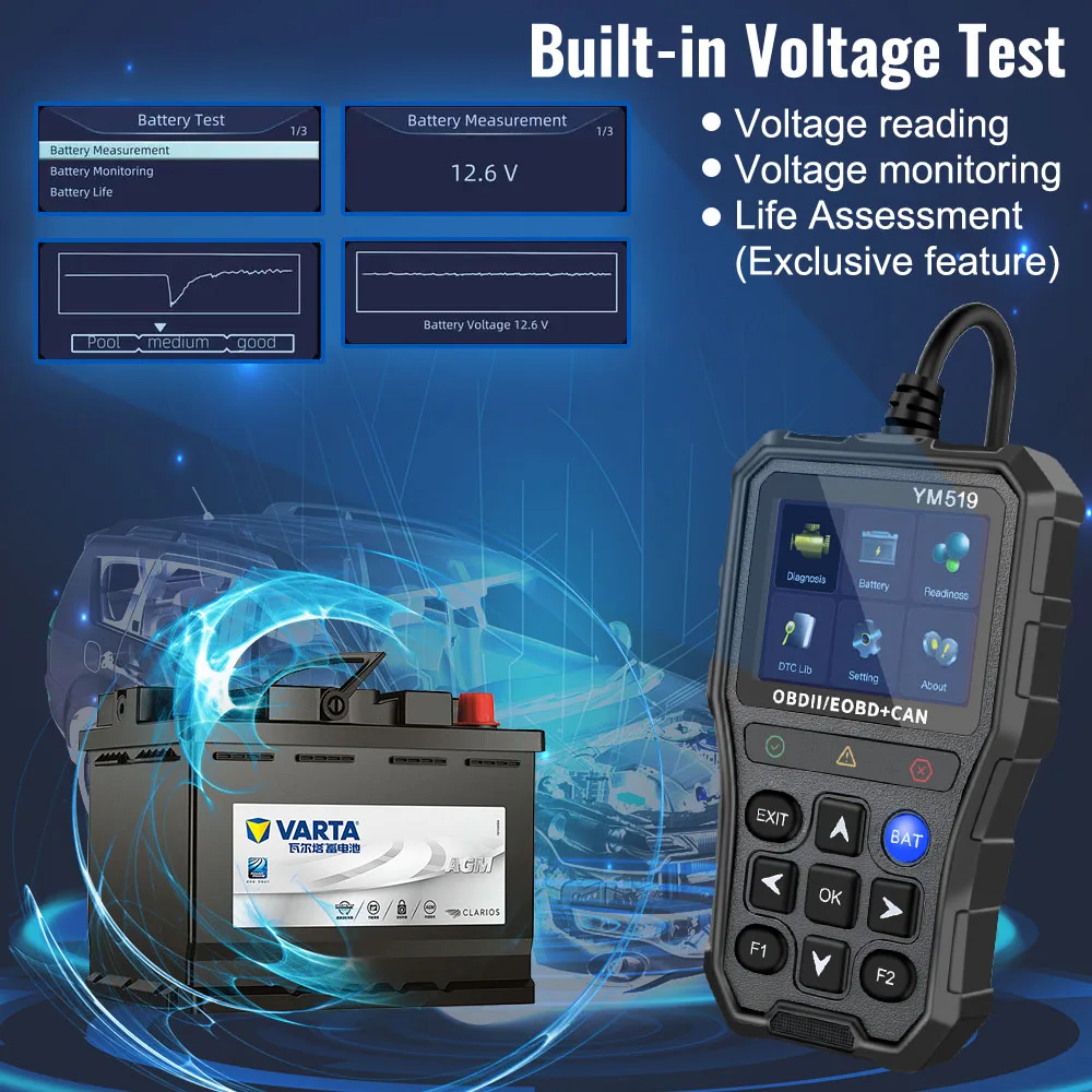 YM519 OBD2 Diagnosegerät mit Batterietester 
